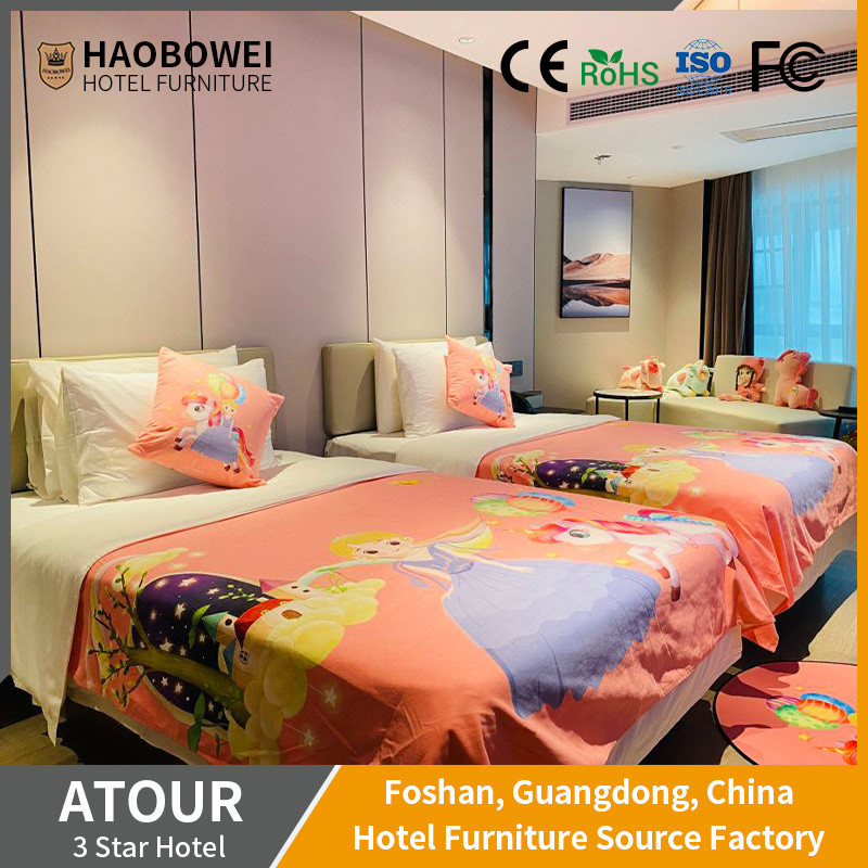 3 Star Customized Hotel Bedroom Set with Solvent-Free Anti-Fouling Leather Seat Cushion