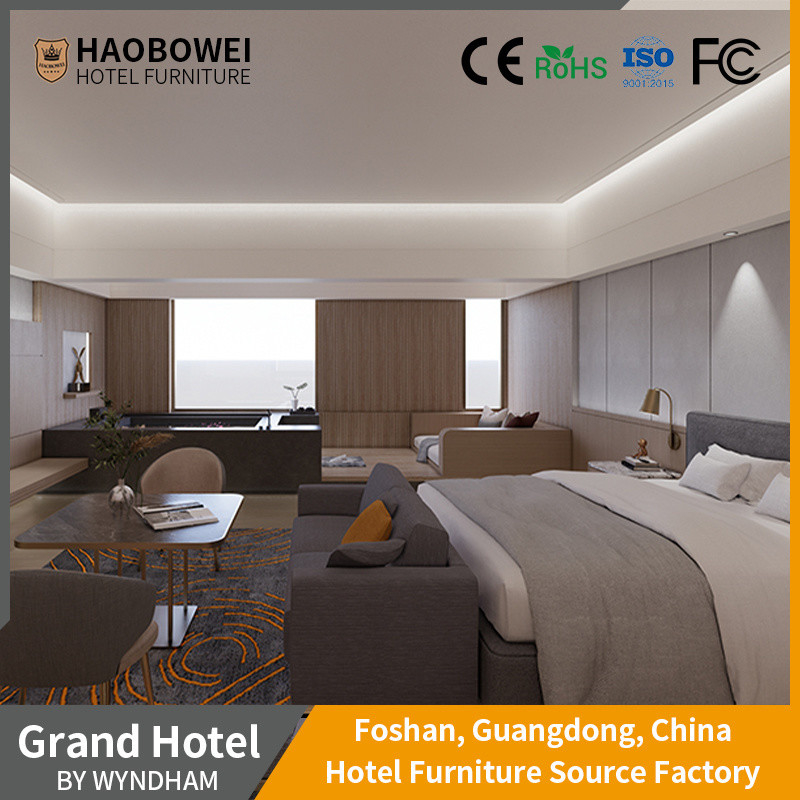 Custom Bedroom Five Star Hotel Furniture Set With Curved Backrest And Ash Wood Frame