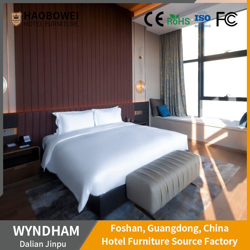 Modern kamar tidur ganda set tempat tidur dengan kerangka kayu abu dan larutan bebas anti-fouling kulit