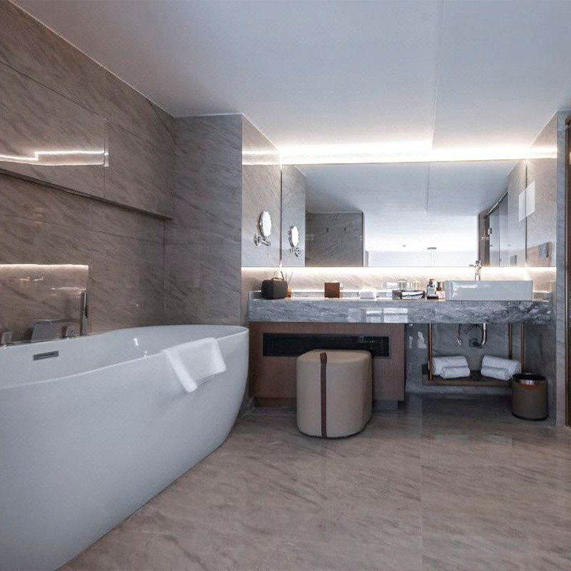 Modern kamar tidur ganda set tempat tidur dengan kerangka kayu abu dan larutan bebas anti-fouling kulit